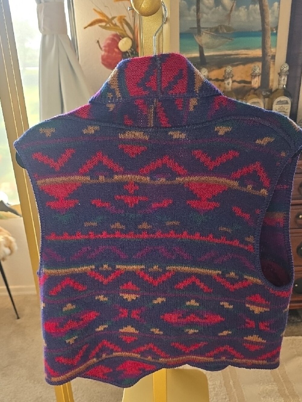 Multi Color Southwestern Aztec Open Front Jacket Wool 2 Button Vest Medium - Picture 7 of 13